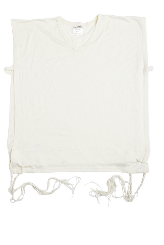 Wool Sleeveless V-Neck Undershirt Tzizit Hand Spun Strings - Adult