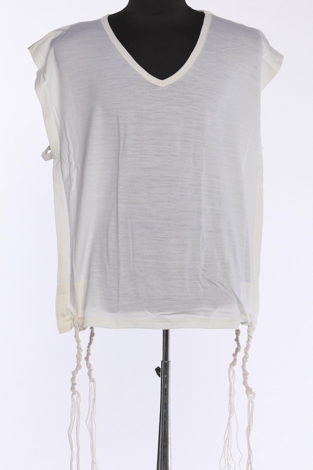 Wool Sleeveless V-Neck Undershirt Tzizit Hand Spun Strings - Adult