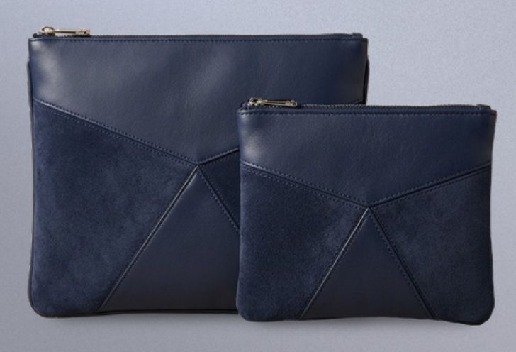 Navy Suede Envelope Leather Tallit & Tefillin Bag Set