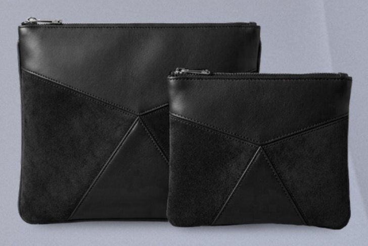 Black Suede Envelope Leather Tallit & Tefillin Bag Set
