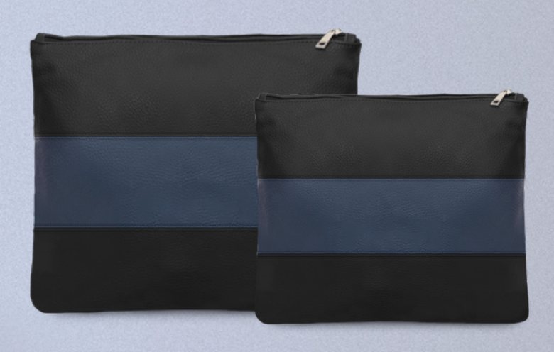 Black & Navy Striped Leather Tallit & Tefillin Bag Set