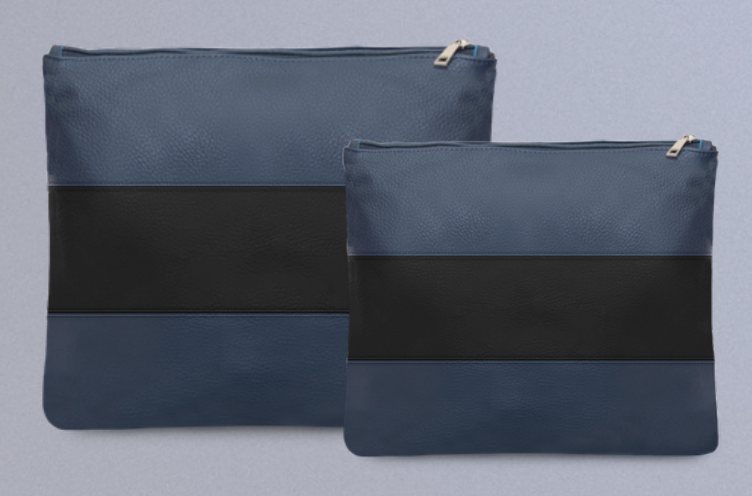 Navy & Black Striped Leather Tallit & Tefillin Bag Set
