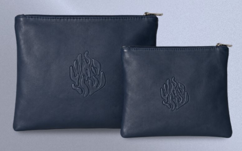 Navy Flame Emblem Leather Tallit & Tefillin Bag Set