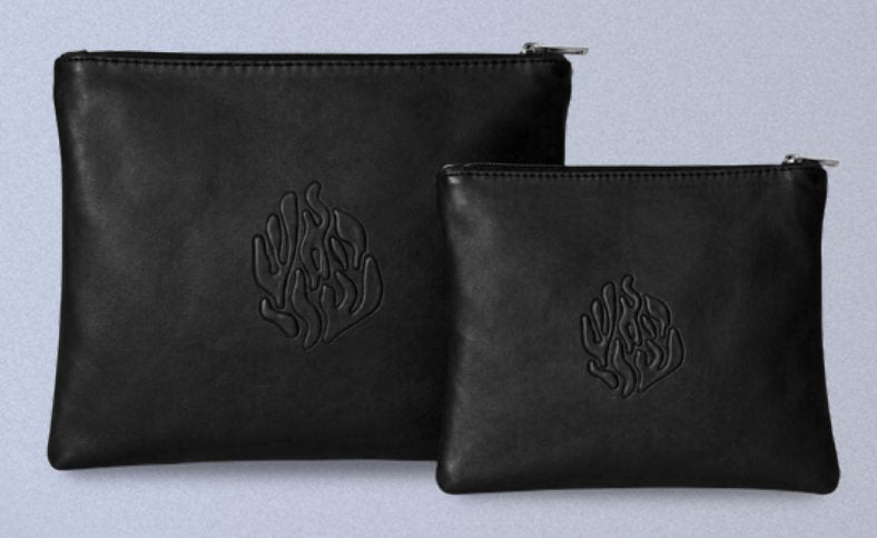 Black Flame Emblem Leather Tallit & Tefillin Bag Set