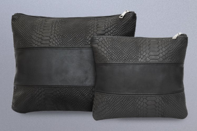 Black Python Center-Band Leather Tallit & Tefillin Bag Set