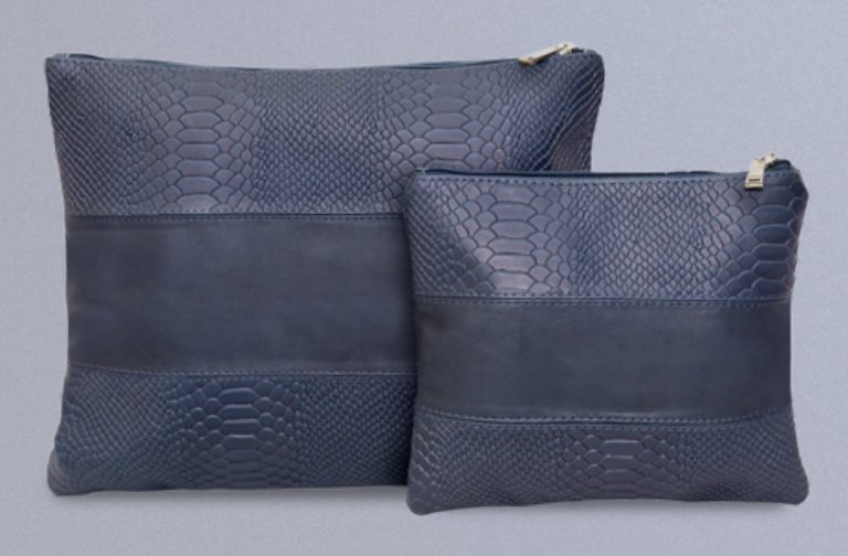 Navy Python Center-Band Leather Tallit & Tefillin Bag Set