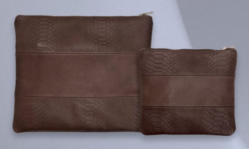 Brown Python Center-Band Leather Tallit & Tefillin Bag Set