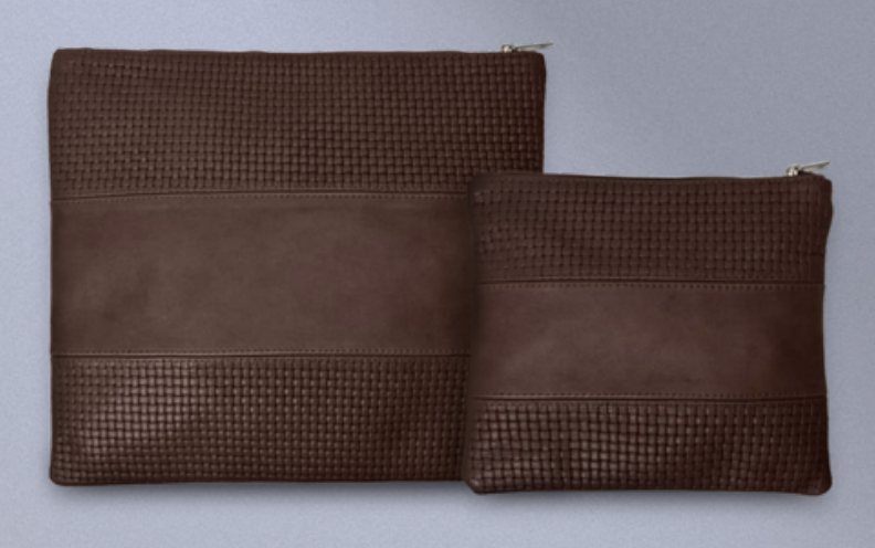 Dark Brown Woven & Suede Leather Tallit & Tefillin Bag Set