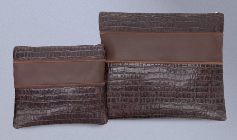 Brown Croc Center-Band Leather Tallit & Tefillin Bag Set