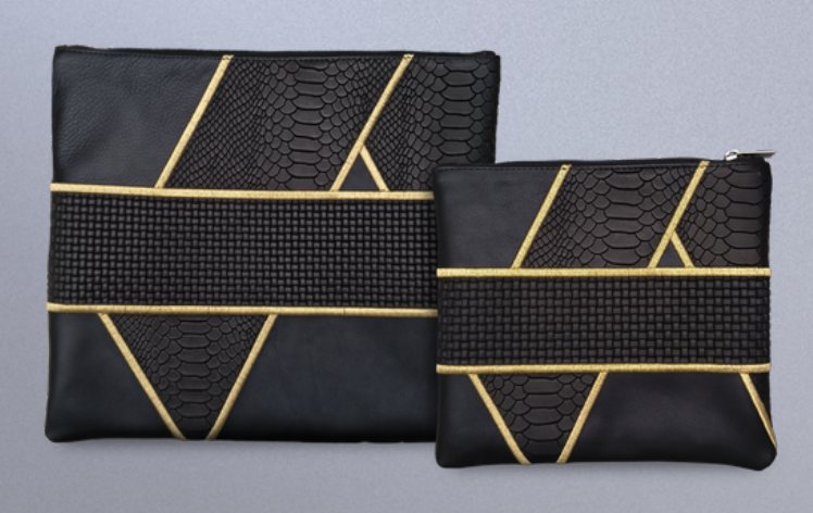Black & Gold Python Diagonal Leather Tallit & Tefillin Bag Set