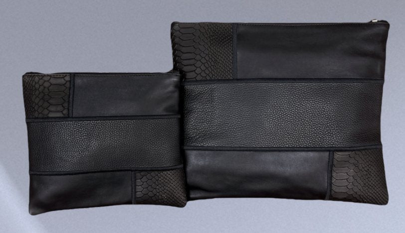 Black Python Patchwork Leather Tallit & Tefillin Bag Set
