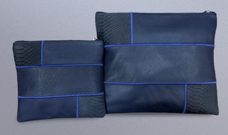 Navy & Royal Blue Python Piped Leather Tallit & Tefillin Bag Set