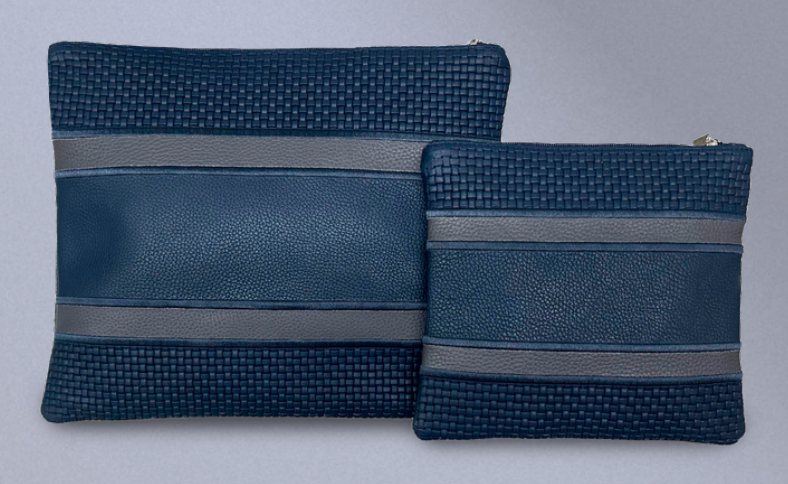 Navy & Teal Python Center-Band Leather Tallit & Tefillin Bag Set
