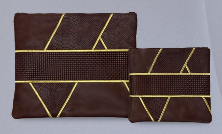 Mahogany & Gold Python Diagonal Leather Tallit & Tefillin Bag Set