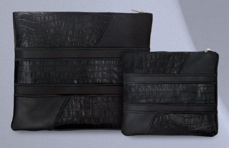 Black Croc Patchwork Leather Tallit & Tefillin Bag Set
