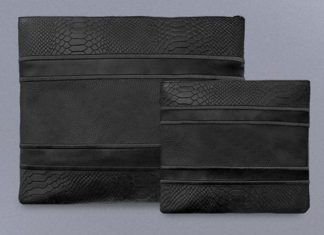 Black Python & Suede Stripe Leather Tallit & Tefillin Bag Set