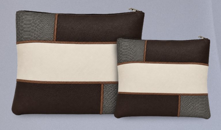 Dark Brown & Cream Center-Band Leather Tallit & Tefillin Bag Set