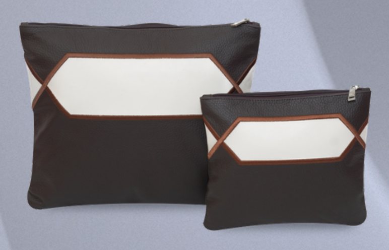 Dark Brown & Cream Hexagon Window Leather Tallit & Tefillin Bag Set