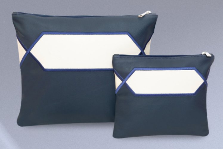 Navy & Cream Hexagon Window Leather Tallit & Tefillin Bag Set