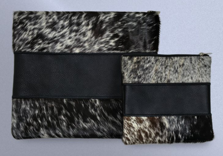 Black & Salt-Pepper Leather & Cowhide Tallit & Tefillin Bag Set