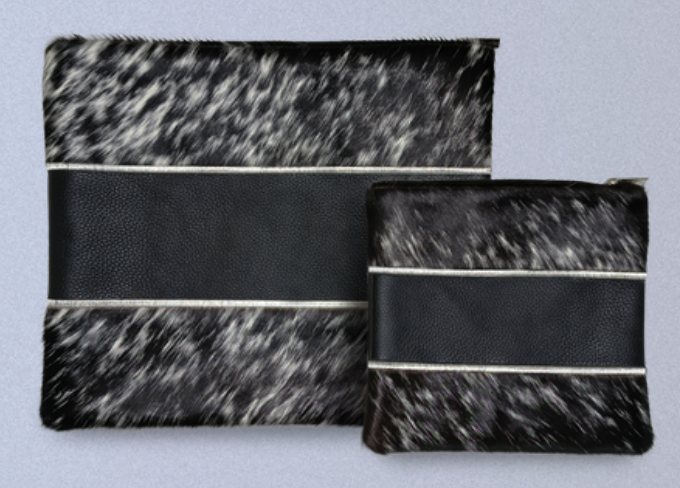 Black & Black-White Leather & Cowhide Tallit & Tefillin Bag Set