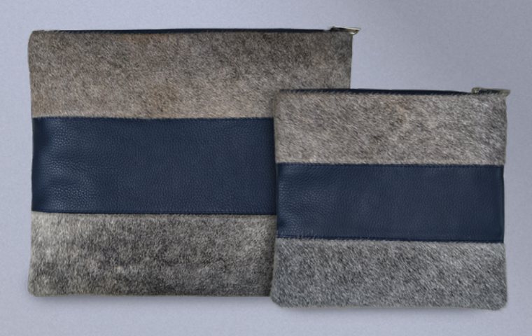 Navy & Gray Leather & Cowhide Tallit & Tefillin Bag Set