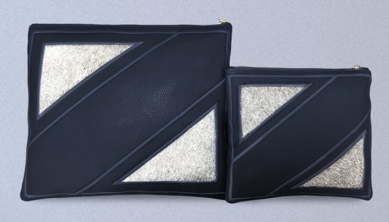 Navy & Silver-Gray Triangle Leather & Cowhide Tallit & Tefillin Bag Set