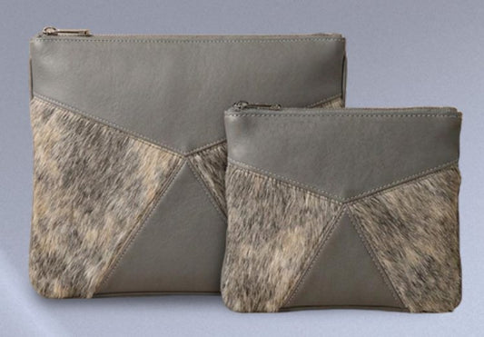 Gray & Brindle Paneled Leather & Cowhide Tallit & Tefillin Bag Set