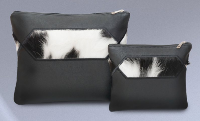 Black & Black-White Hexagon-Window Leather & Cowhide Tallit & Tefillin Bag Set