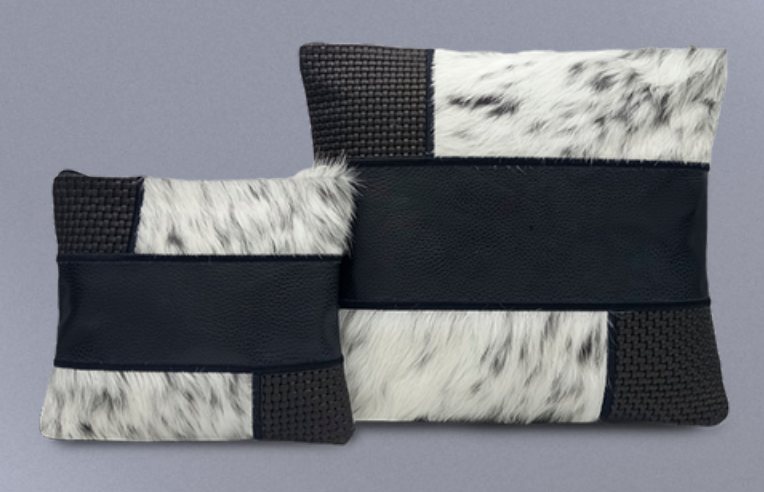 Navy & Black-White Patchwork Leather & Cowhide Tallit & Tefillin Bag Set