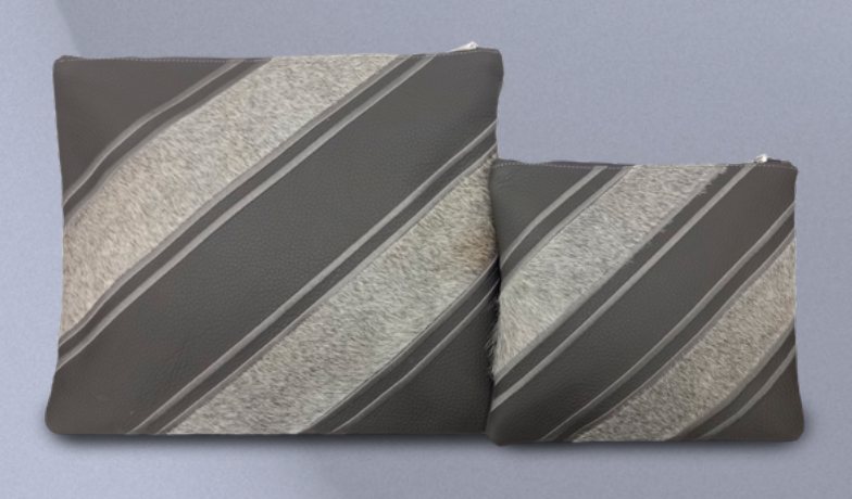 Taupe & Gray Diagonal-Stripe Leather & Cowhide Tallit & Tefillin Bag Set