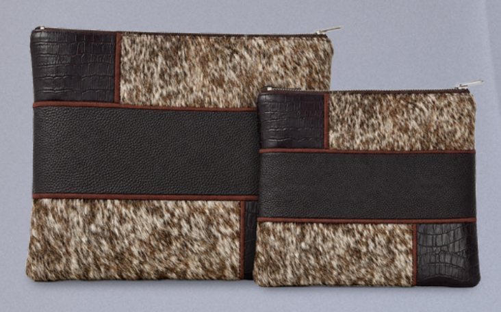 Black & Brown-White Patchwork Leather & Cowhide Tallit & Tefillin Bag Set