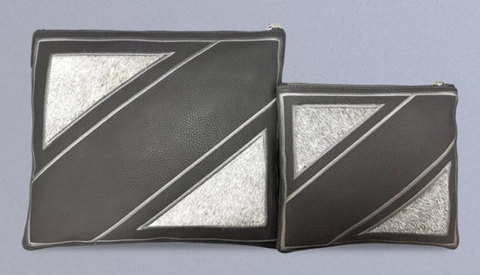 Charcoal & Silver Triangle Leather & Cowhide Tallit & Tefillin Bag Set