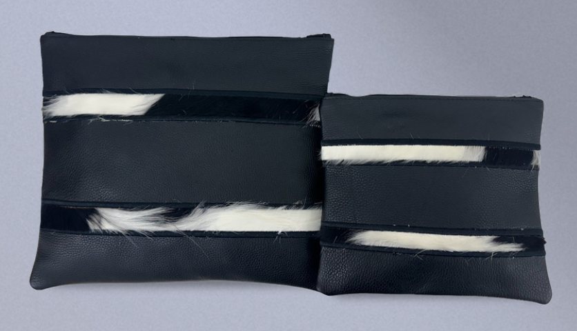 Dark Navy & Black-White Diagonal-Stripe Leather & Cowhide Tallit & Tefillin Bag Set