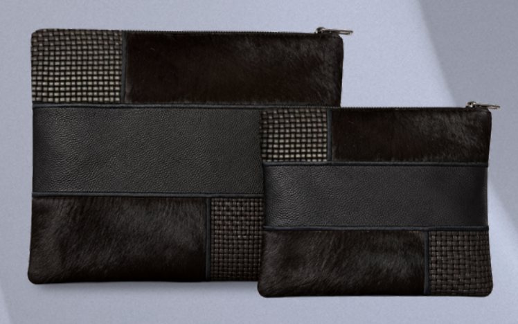 Black & Dark Brown Patchwork Leather & Cowhide Tallit & Tefillin Bag Set