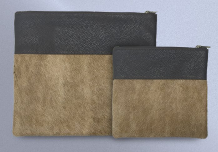 Charcoal & Brown Leather & Cowhide Tallit & Tefillin Bag Set