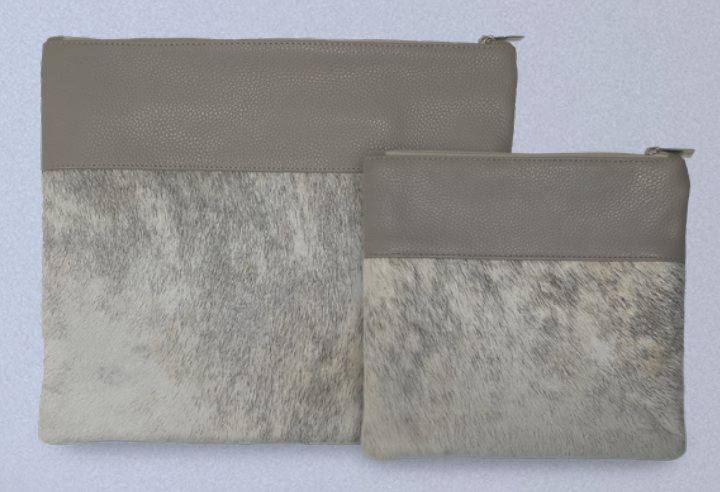 Gray & Gray-White Leather & Cowhide Tallit & Tefillin Bag Set