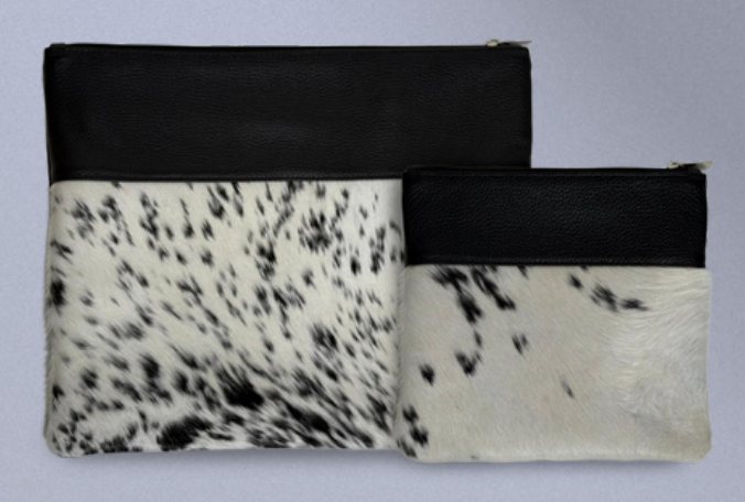 Black & Black-White Leather & Cowhide Tallit & Tefillin Bag Set