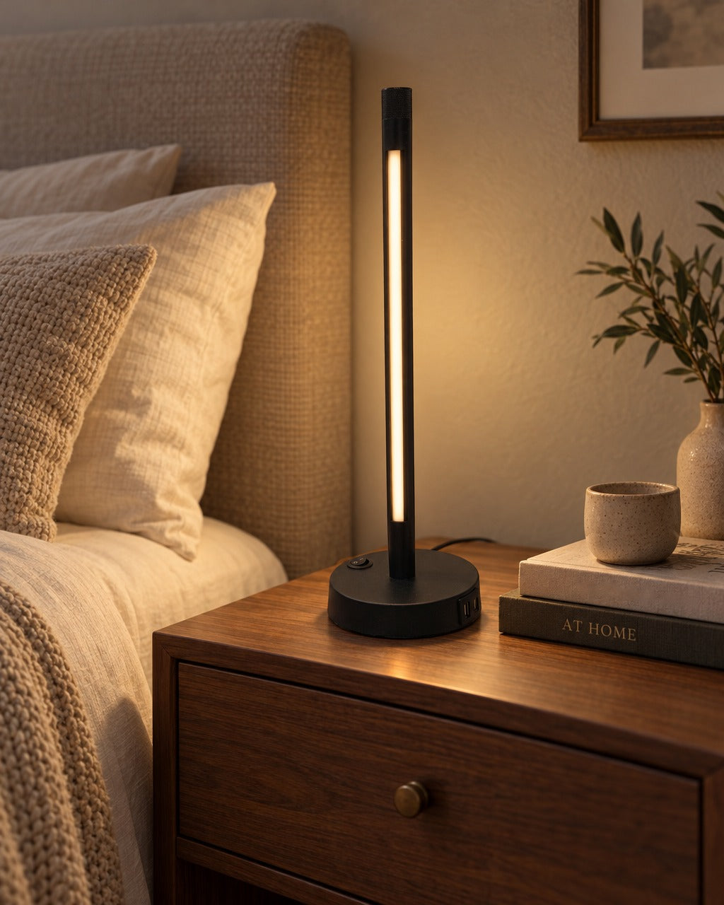 Shabbat Lamp Black on a bedside nightstand